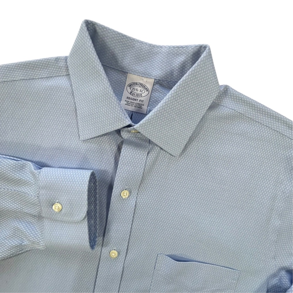 Brooks Brothers Regent Fit Dress Shirt Blue Diamond Non-Iron Supima 15.5 32